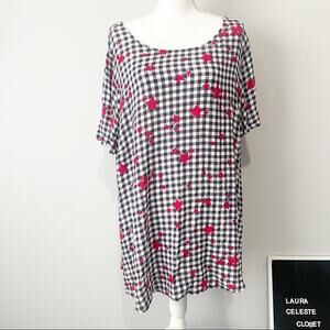 Lane Bryant gingham plaid star loose short sleeve blouse 22 24 plus